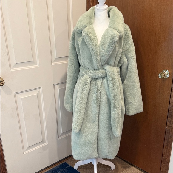 Women's Plush Mint Green Coat - Picture 4 of 9